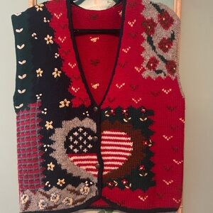 Vintage SKYR Sportswear Patriotic Sweater Vest Womens Sz large Heart Wool